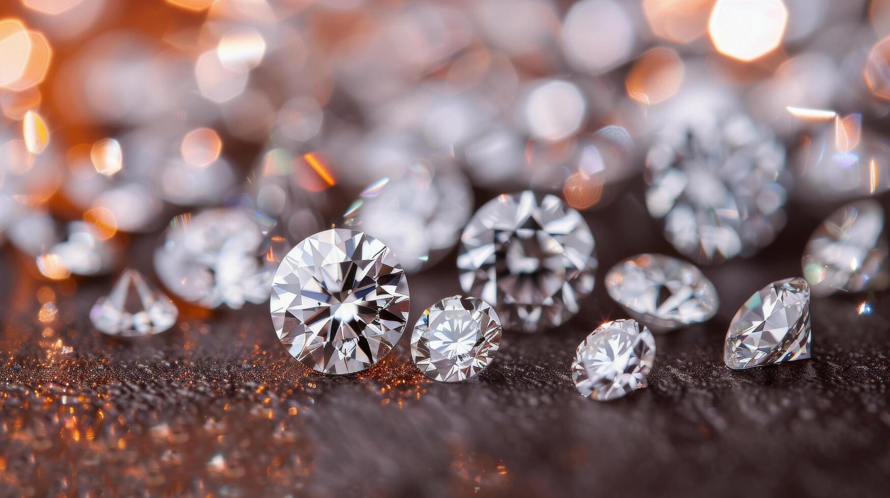Sparkling Round Diamonds on a Wooden Surface With Twinkling Lights in the Background photo