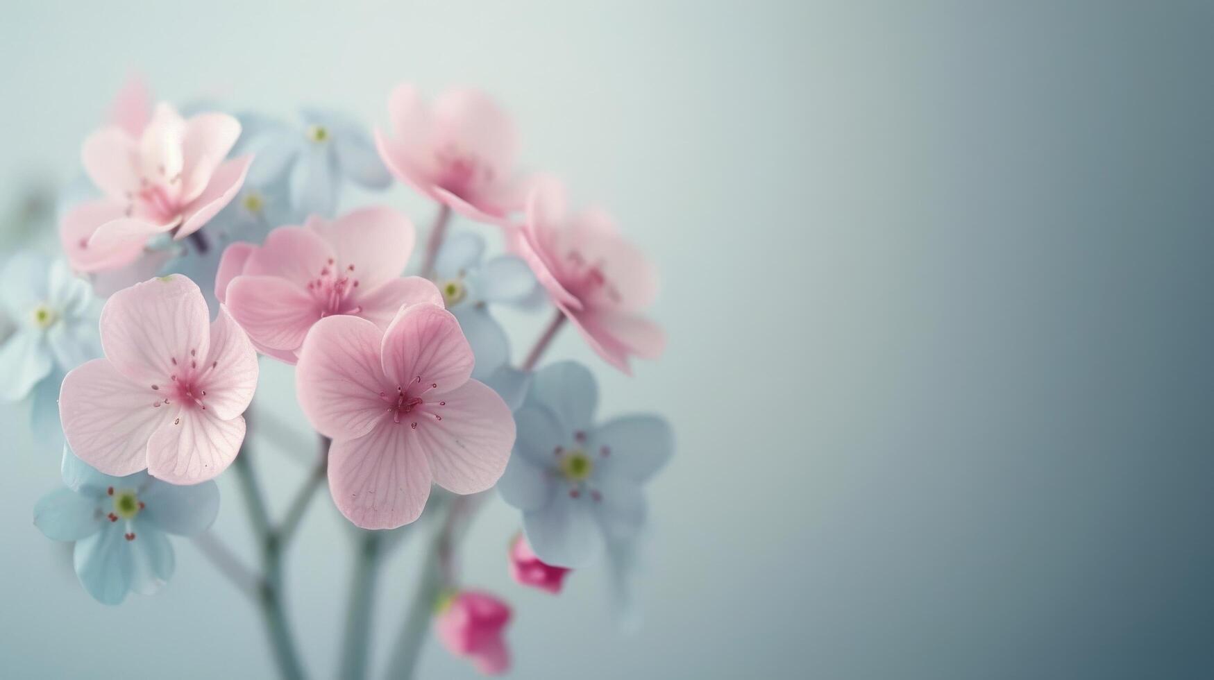 Delicate Pink and Blue Flowers in Soft Light on a Minimalist Background photo