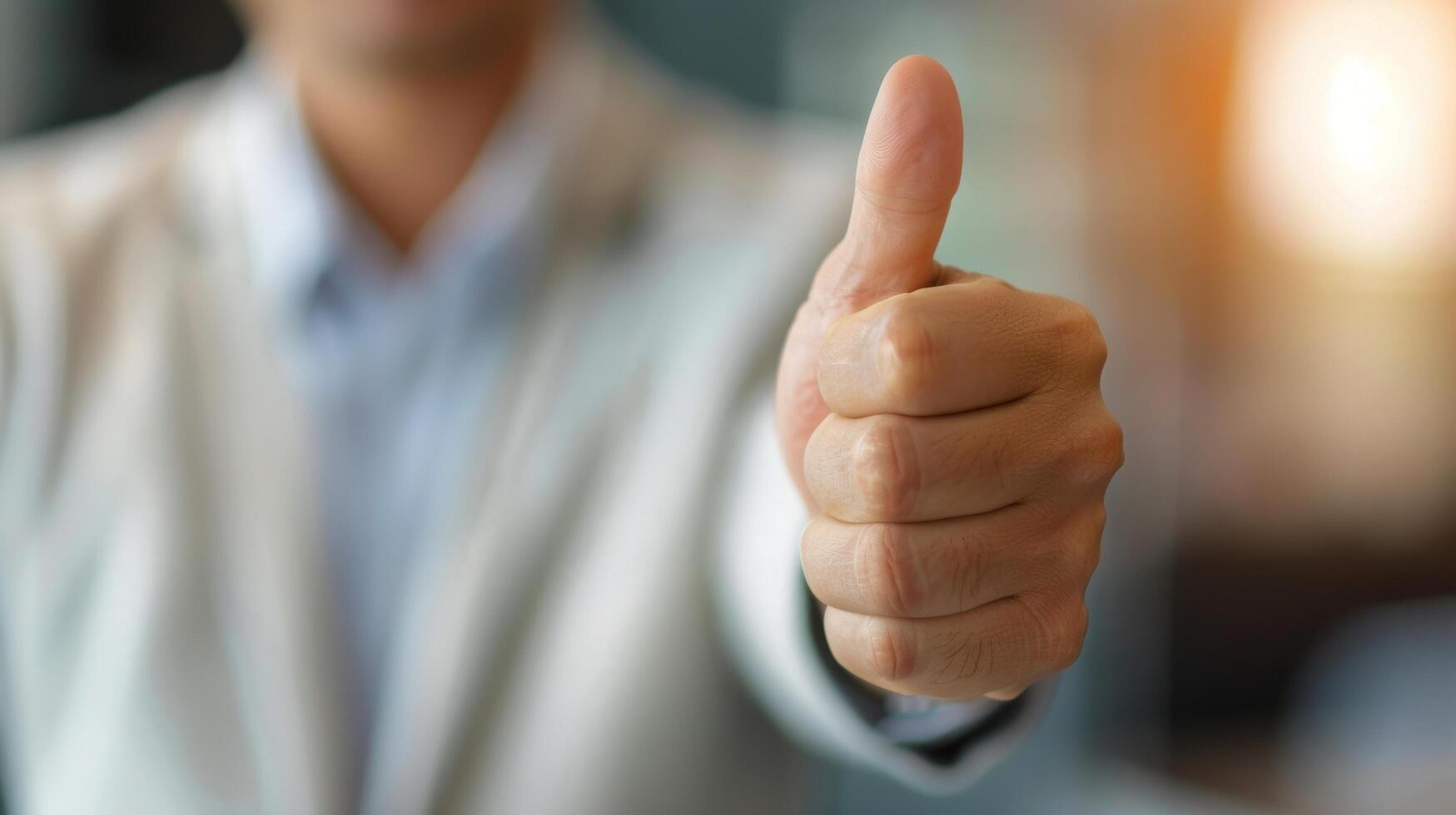 Person Giving Thumbs Up In Office Setting During Daytime photo