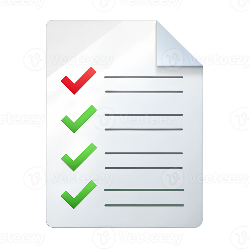 Document with checkmarks crossed out, cut out png