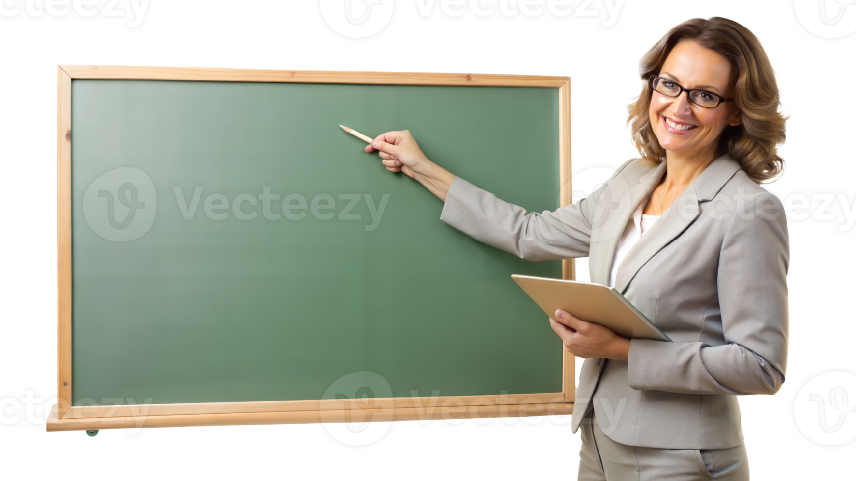 educator with glasses pointing at green chalkboard transparent png