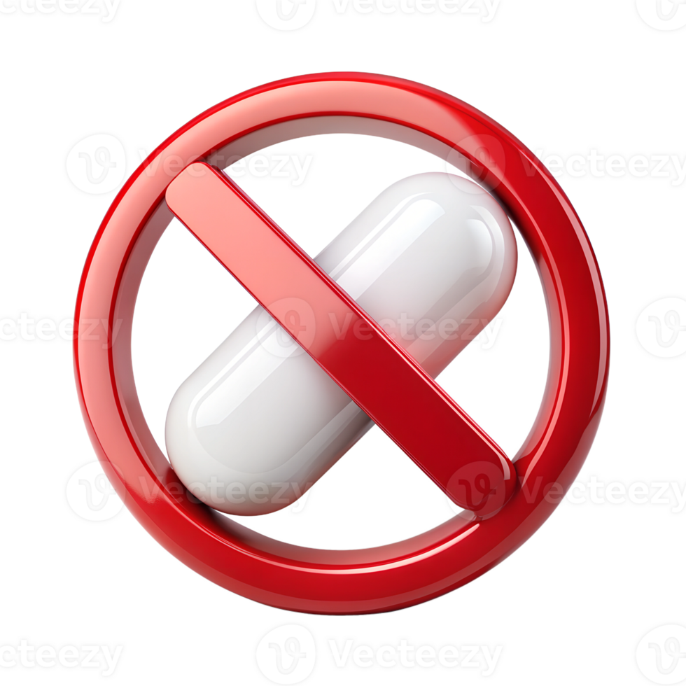 Pill and capsule with prohibition sign, cut out png