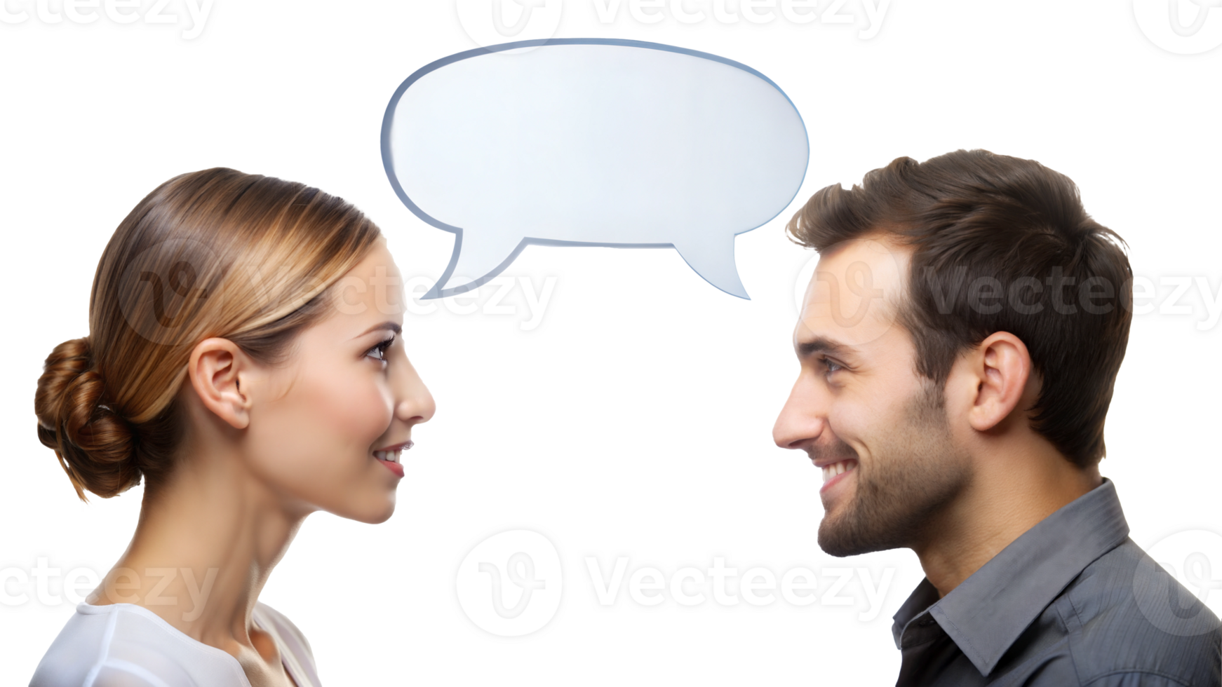side view couple with speech bubble transparent png