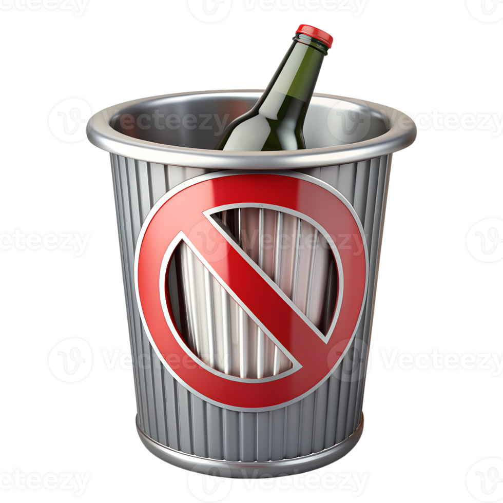 wine bottle in trash can, cut out png