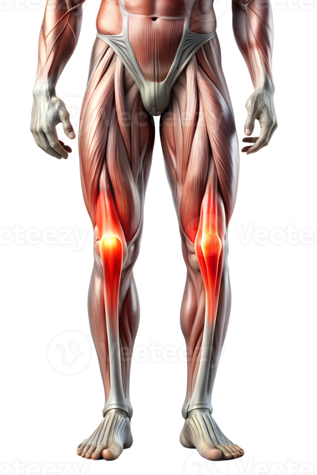 anatomical leg muscles illustration with highlighted joints transparent png
