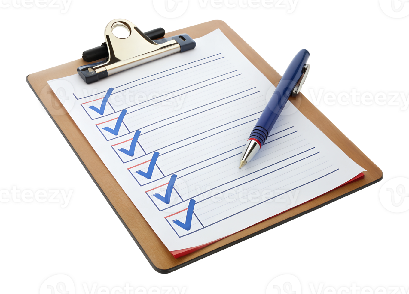 clipboard with checklist and pen isolated on transparent png