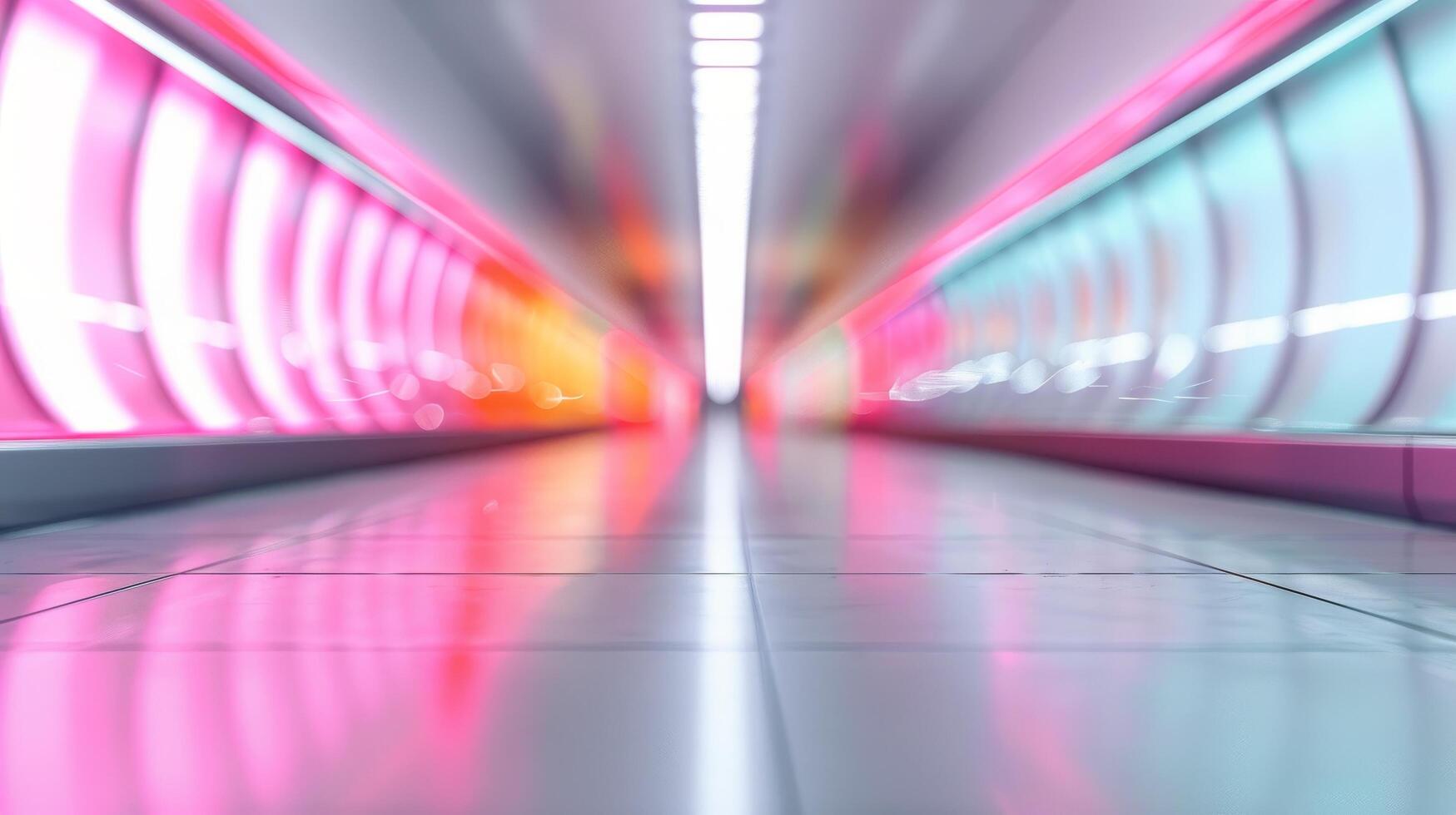 Colorful Modern Tunnel With Neon Lights in Urban Setting at Night Time photo