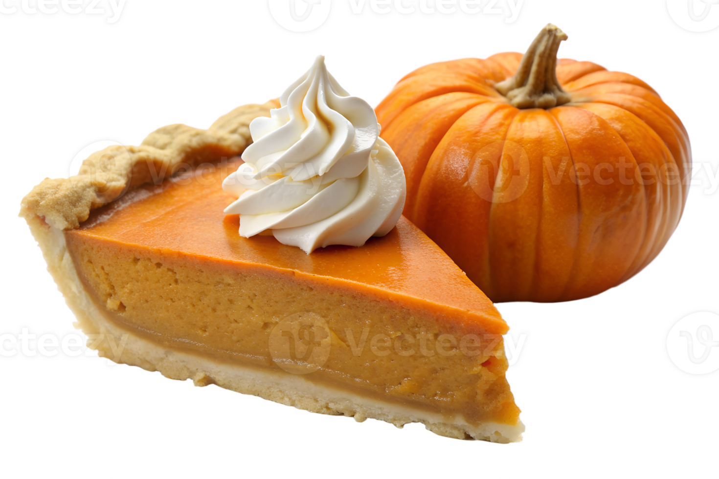Traditional pumpkin pie slice with topping, isolated transparent png