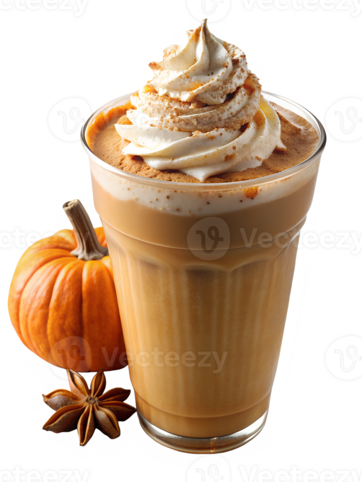Pumpkin latte with whipped topping, isolated transparent png