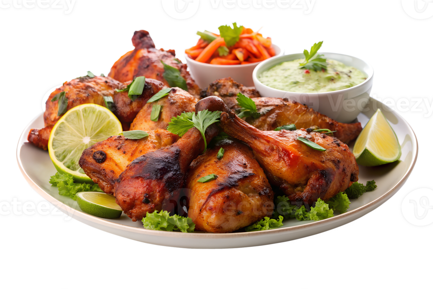delicious grilled chicken drumsticks with fresh herbs, isolated transparent png