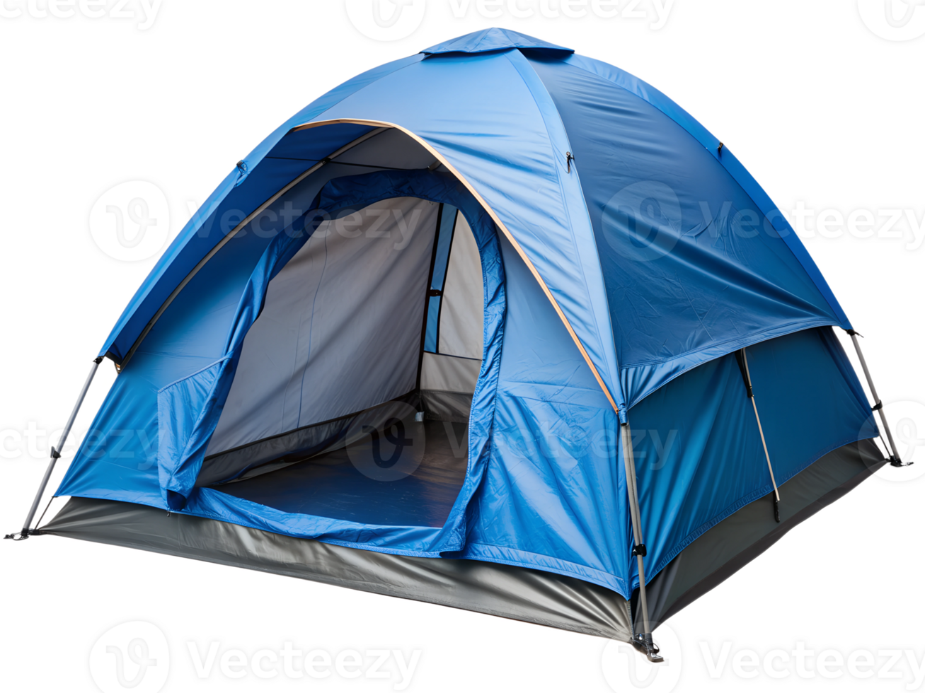 Outdoor camping tent with open front flap, isolated transparent png