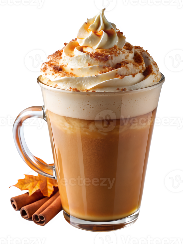 Pumpkin spice latte with whipped cream, isolated transparent png