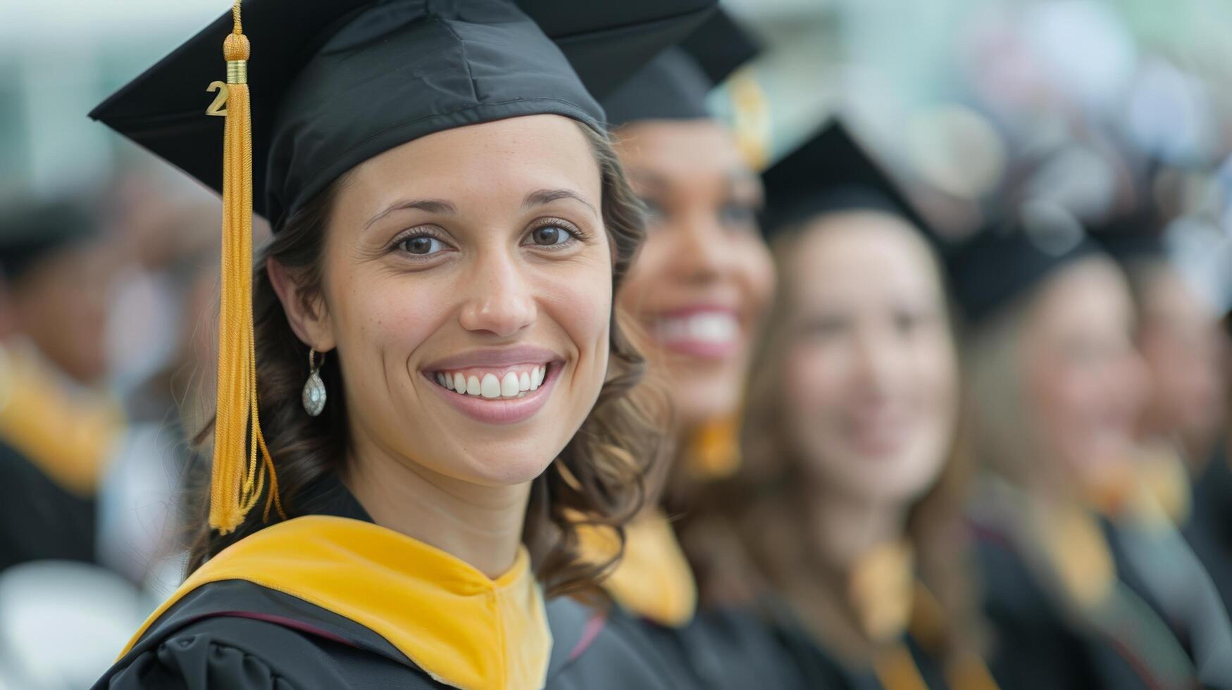 Graduation Ceremony Celebration at University With Joyful Graduates Smiling photo