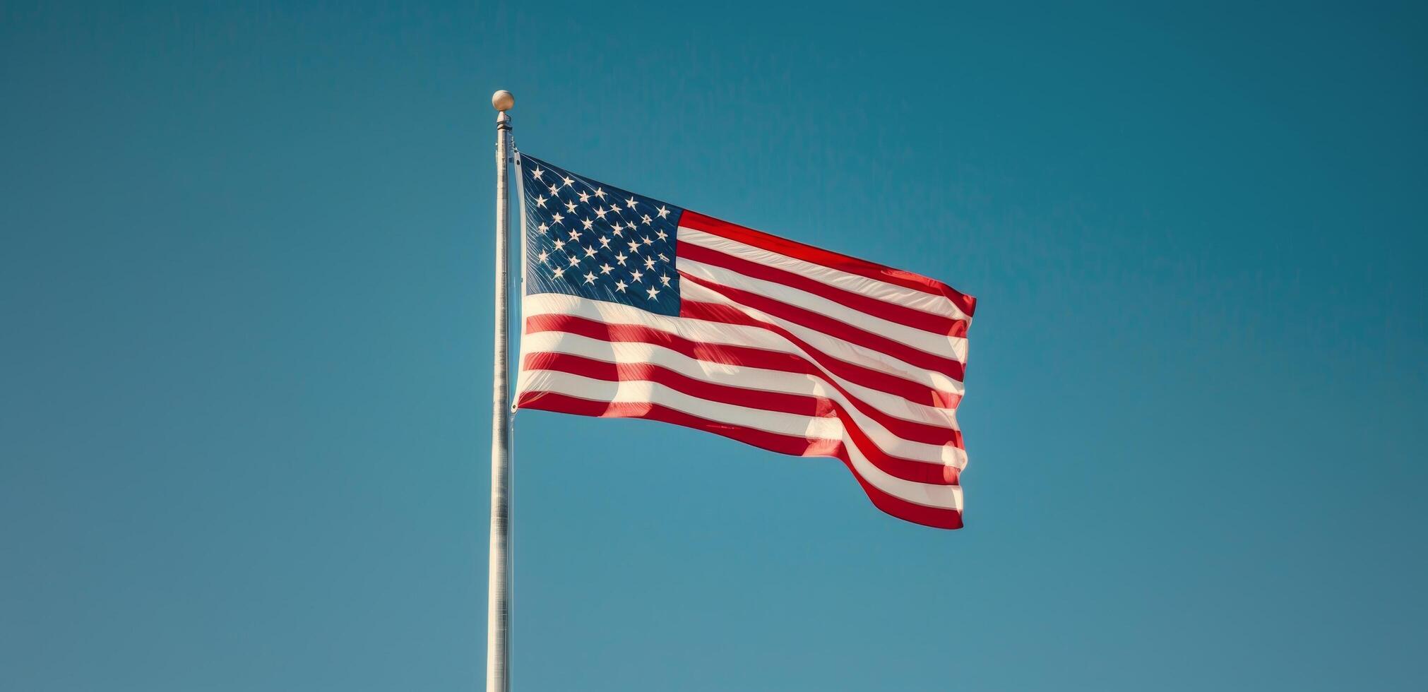 Small American Flags Displayed on a Soft-Focused Background photo