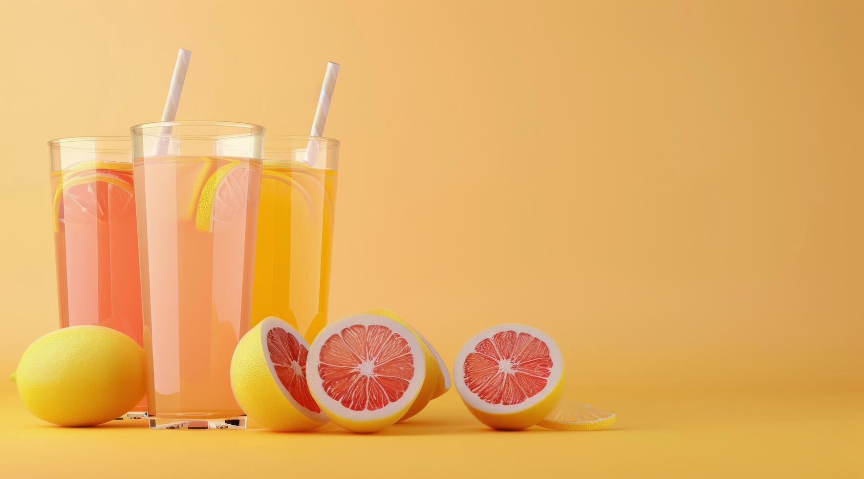 Refreshing Homemade Lemonade and Raspberry Drinks on Yellow Background photo