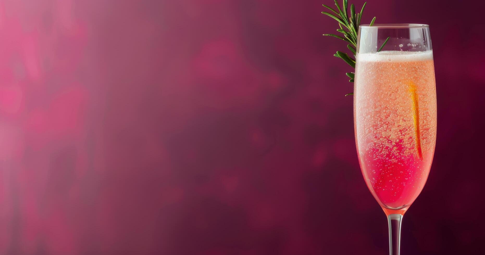 Sparkling Cocktail With Berries and Rosemary by Soft Pink Bokeh Background photo