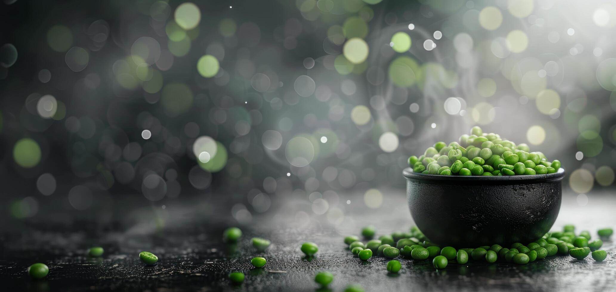 Fresh Green Coffee Beans in a Black Bowl With Sparkling Background photo