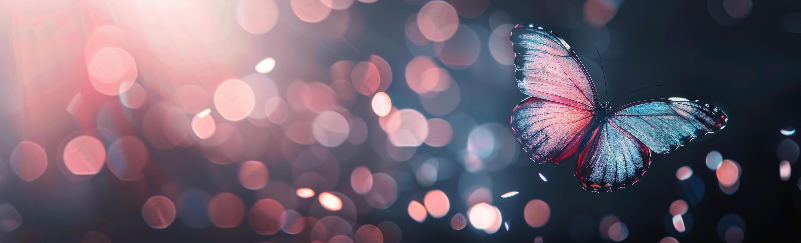Delicate Butterfly Resting on Colorful Pebbles With Soft Bokeh Background at Dusk photo