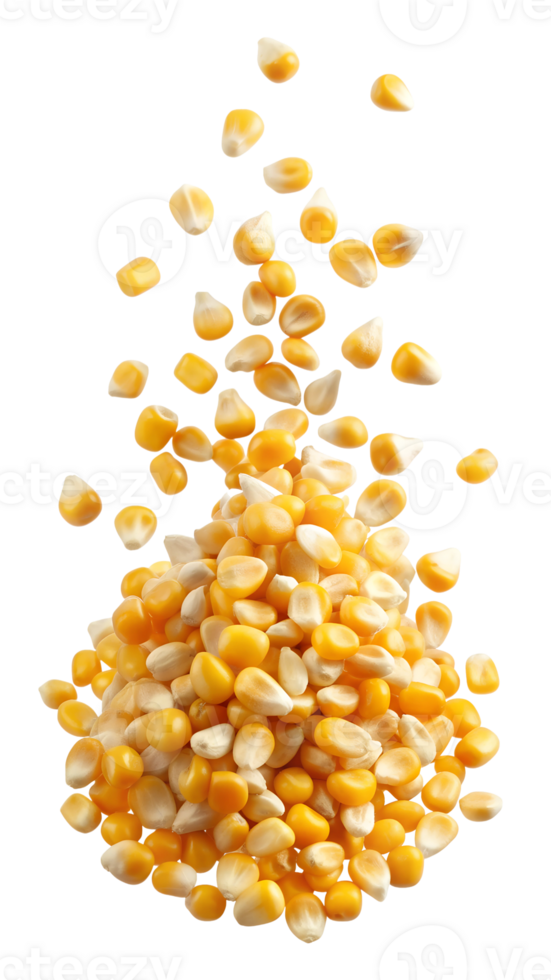 Pile of maize kernels with scattered grains above, transparent png