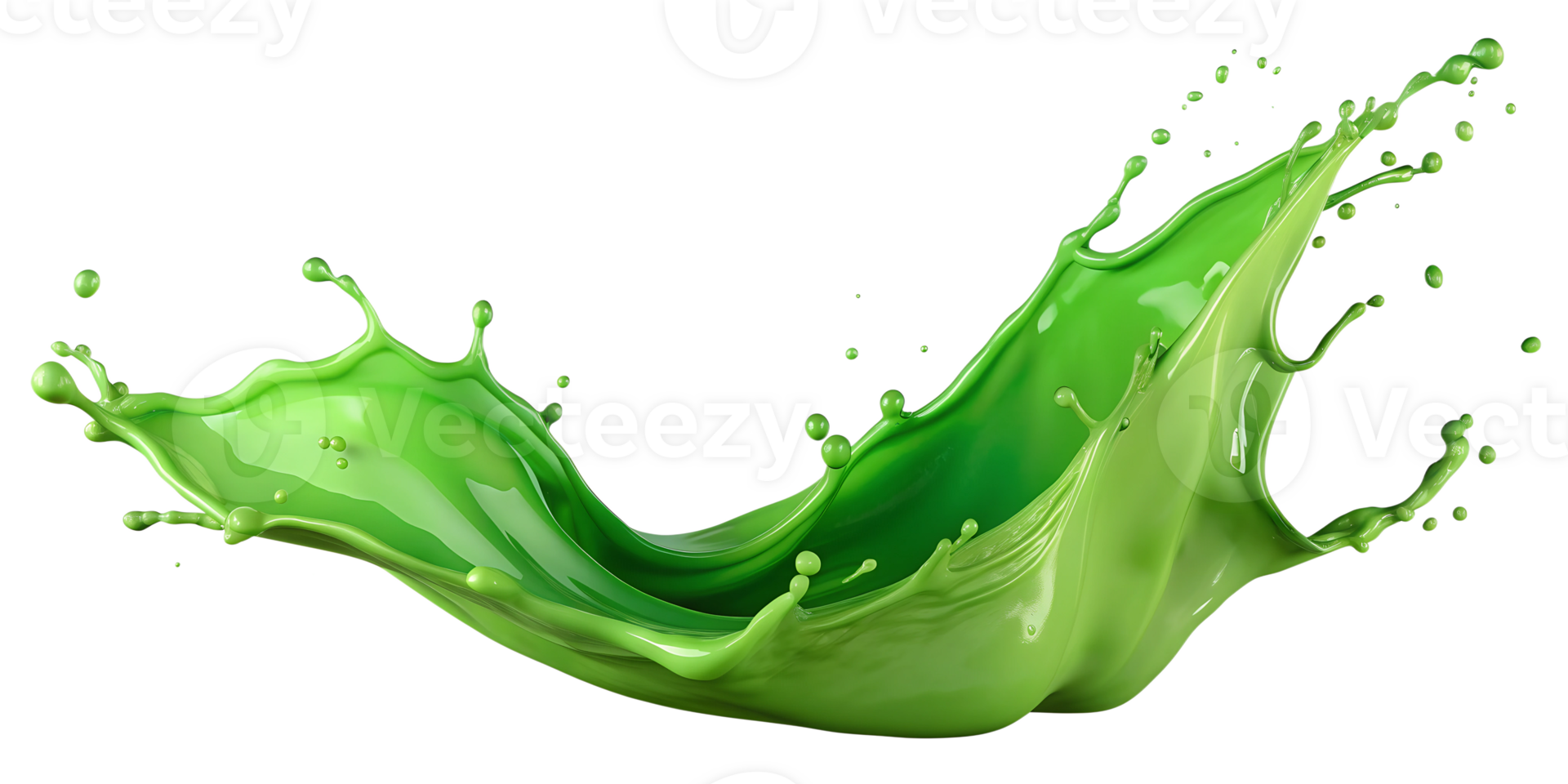 Fresh green liquid splash in dynamic flow, isolated transparent png