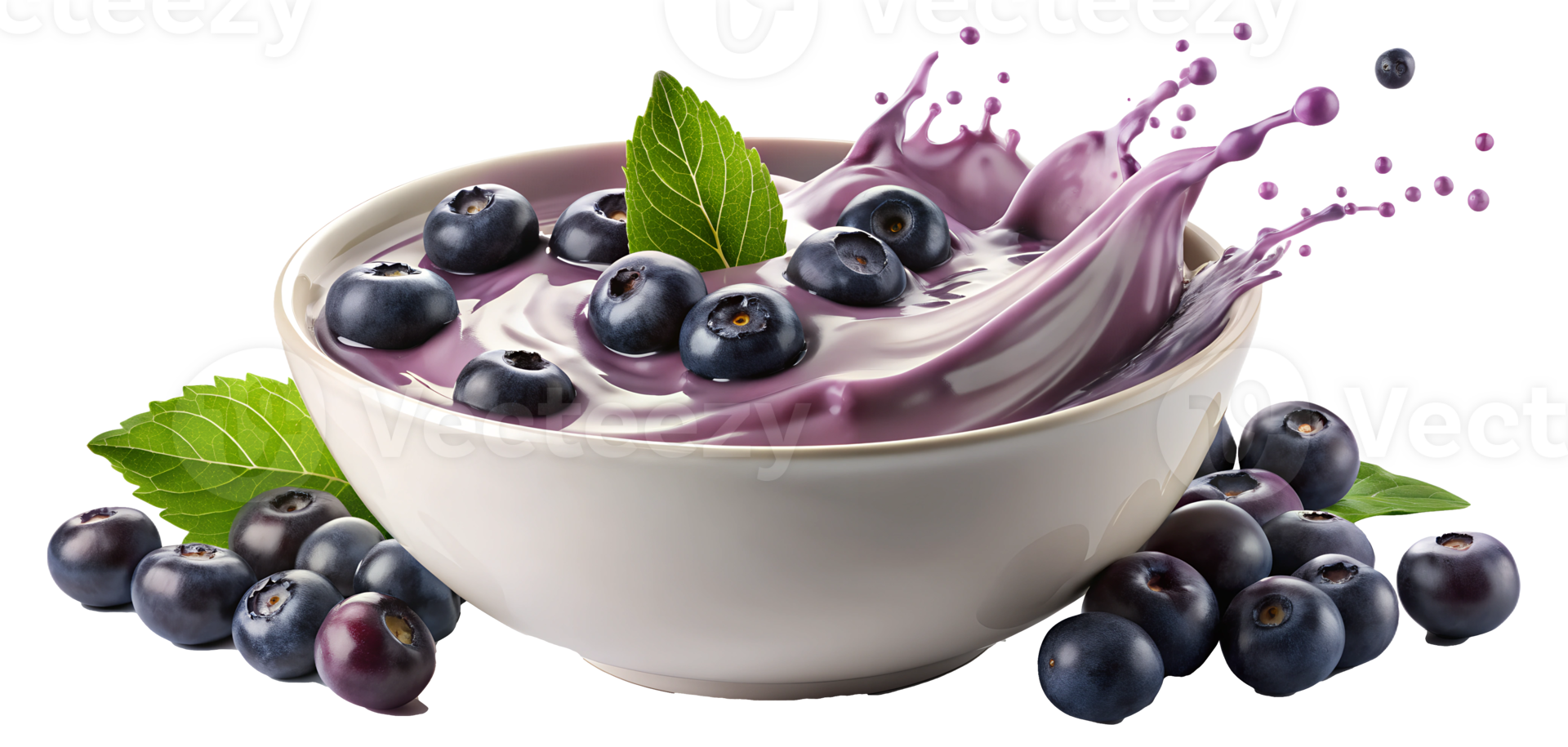 Acai in creamy yogurt with a splash, transparent png