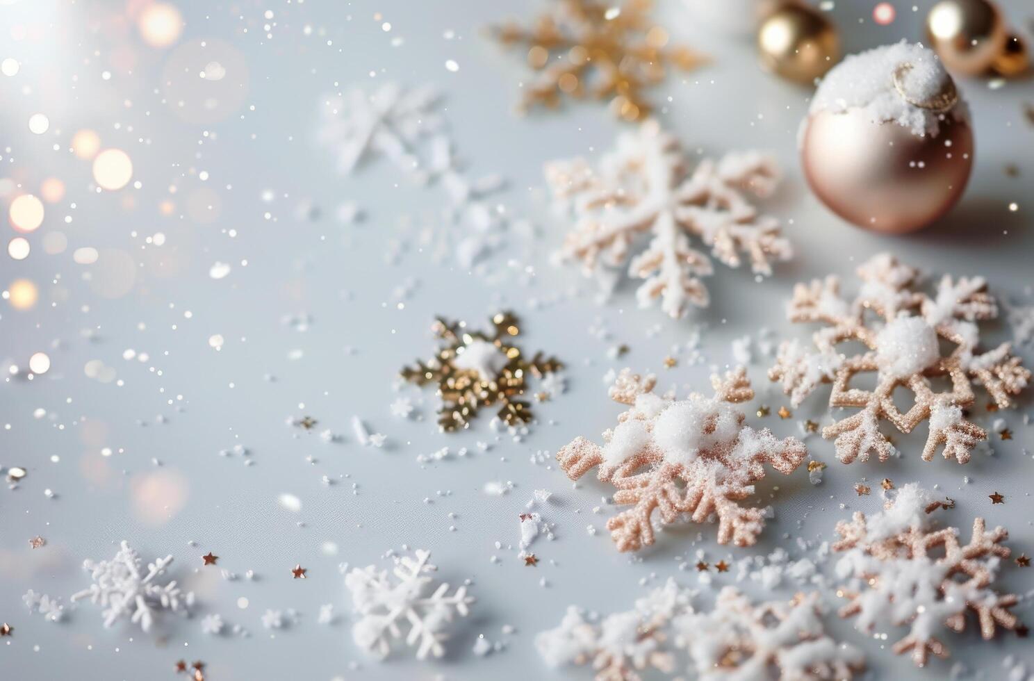 Festive Snowflake Decorations on Light Background for Celebrating Winter Holidays photo
