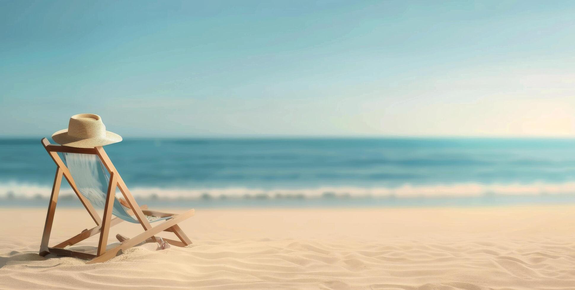 Relaxing Beach Chair With Straw Hat by the Ocean on a Sunny Day photo