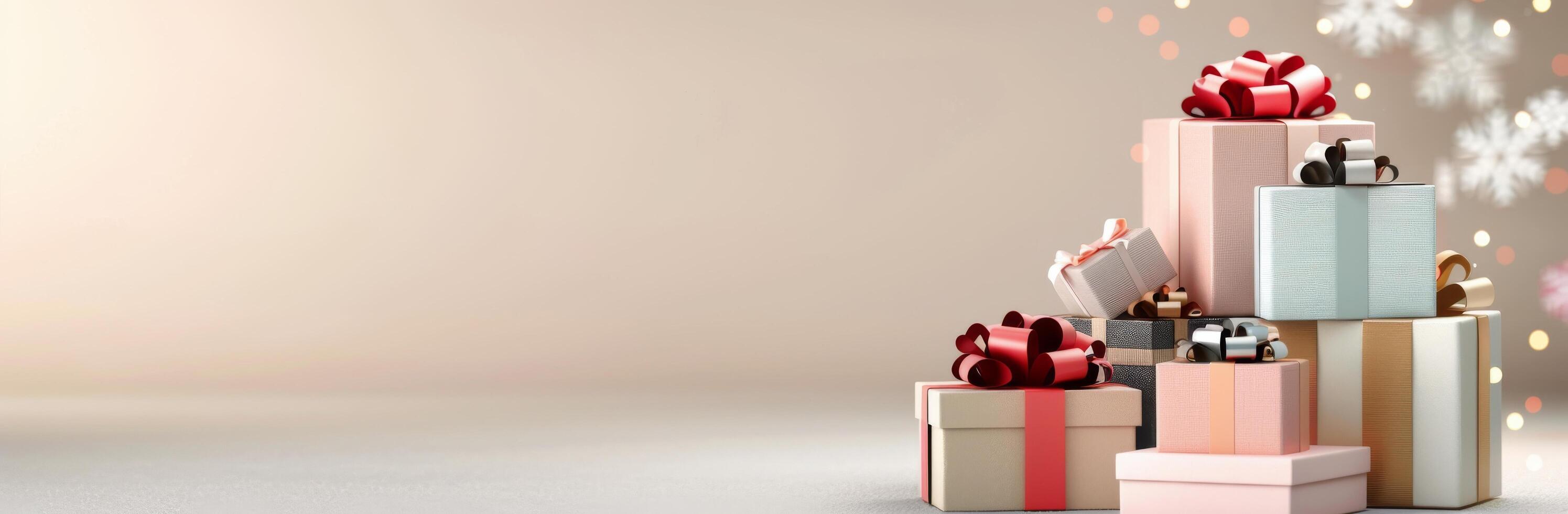 Elegant Wrapped Gifts With Ribbons on a Soft Background photo