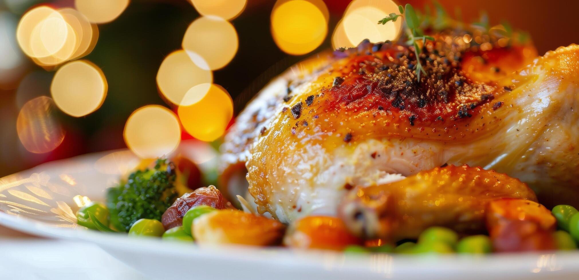 Roasted Chicken Dish With Vegetables in Festive Setting photo