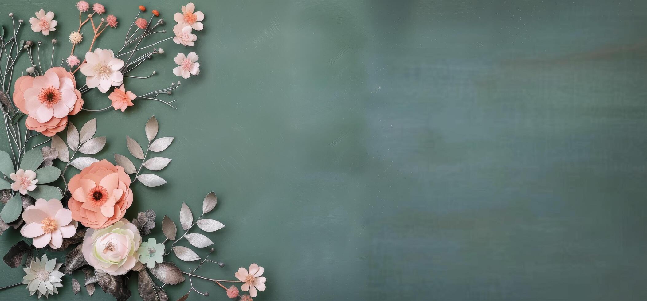 Floral Arrangement With Pastel Blooms on a Soft Green Background photo