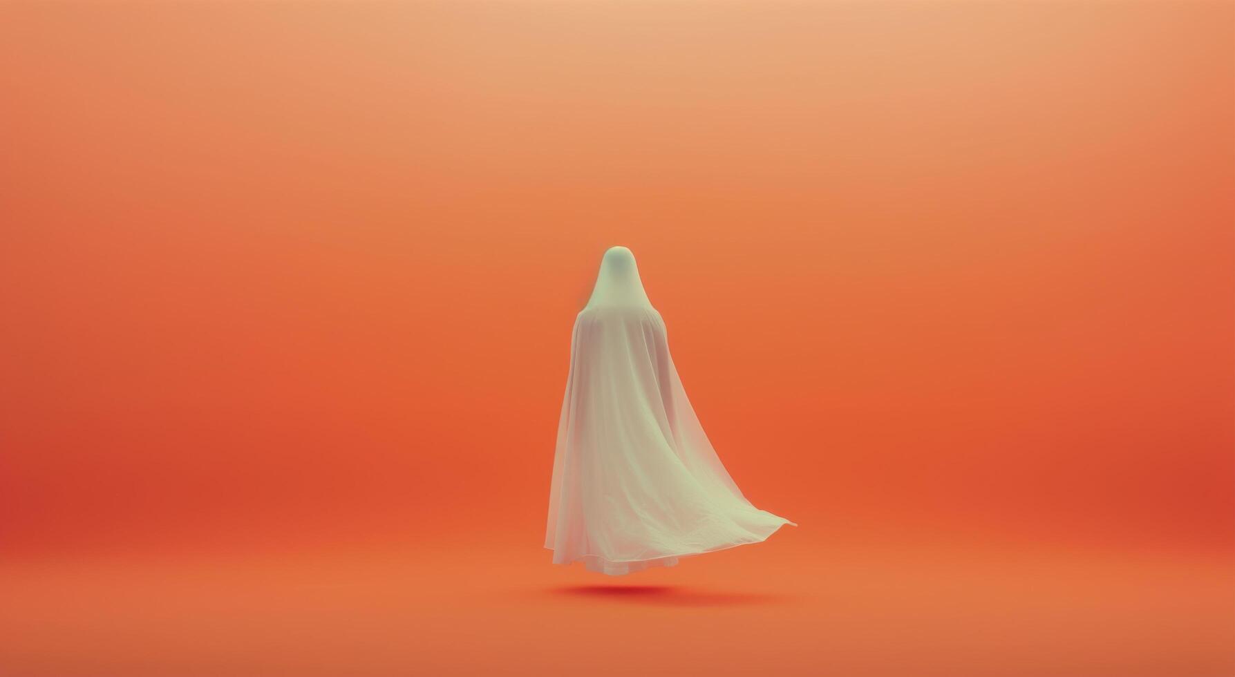 Ethereal Figure Floating Against Vibrant Orange Background photo