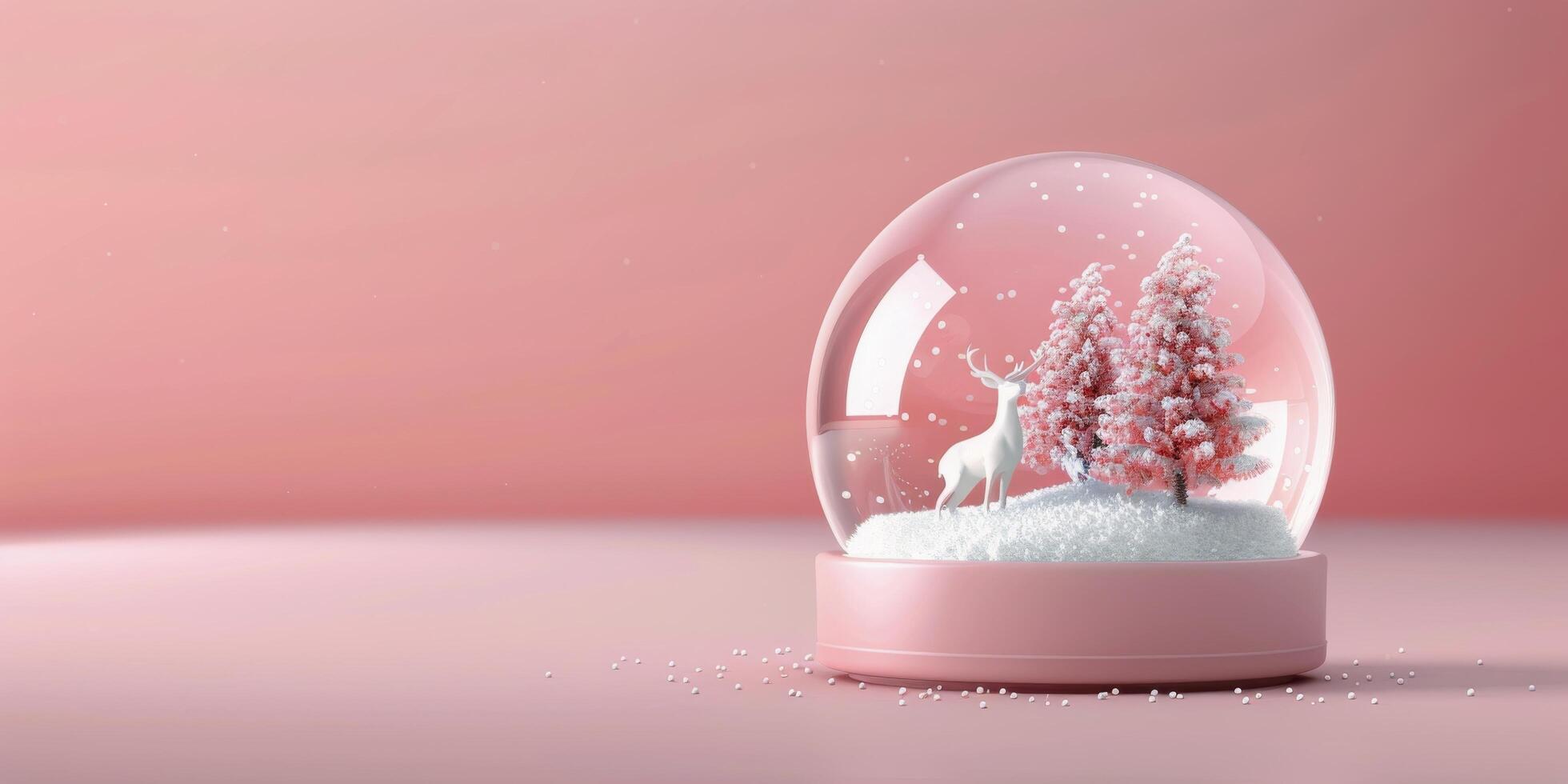 Delicate Snow Globe With Deer and Pink Trees on Soft Pink Background photo
