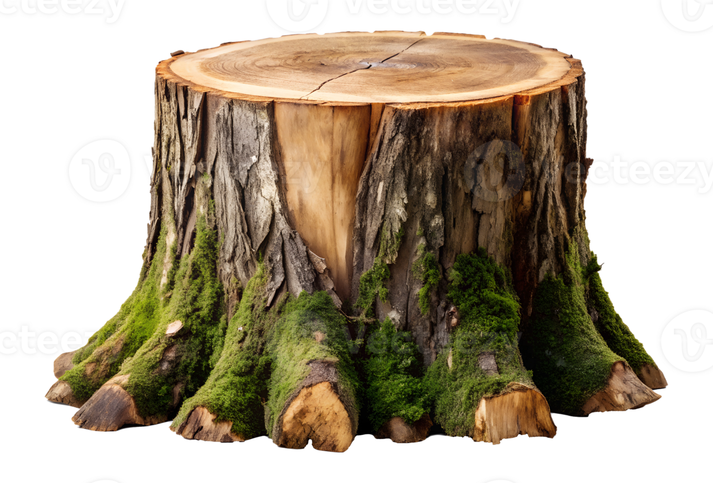 Tree stump with moss-covered bark, isolated transparent png
