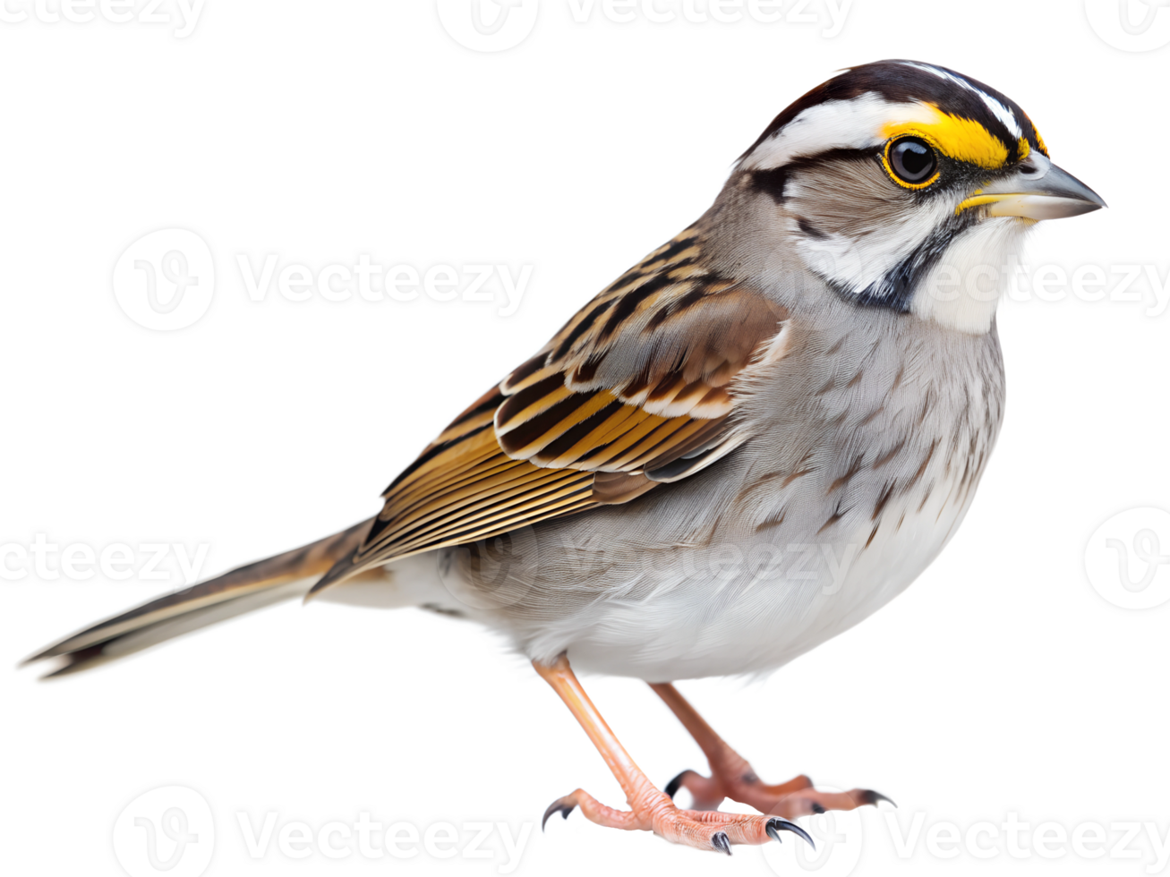 Side view of a white-throated sparrow, isolated transparent png