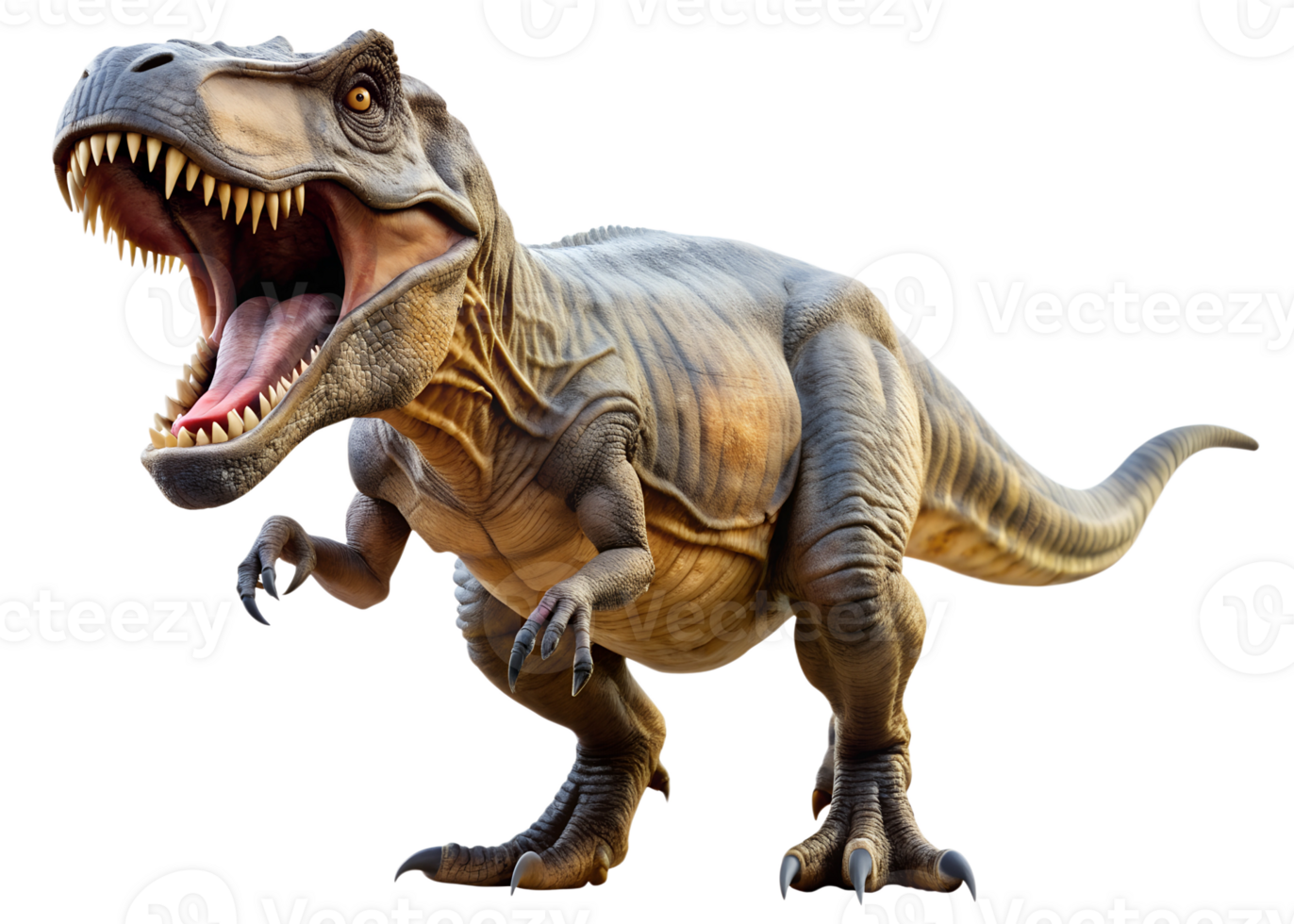 Ferocious T-rex roaring with sharp teeth, isolated transparent png