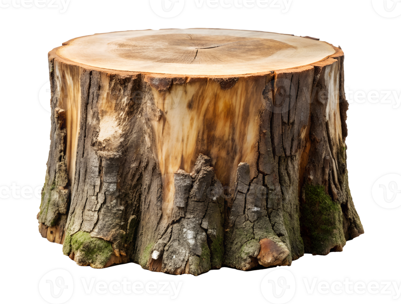 Mossy tree stump with textured bark, isolated transparent png
