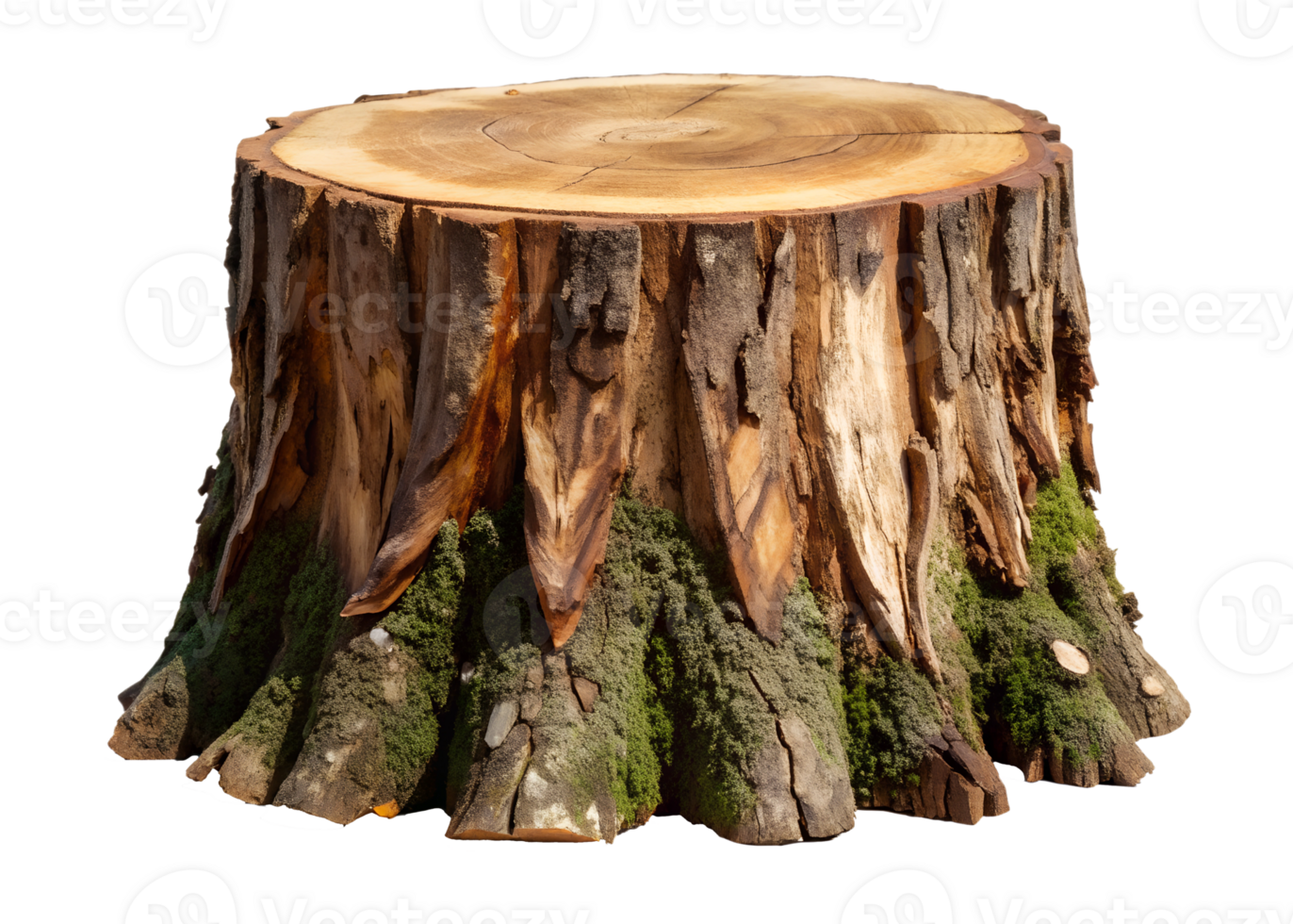Aged tree stump with moss details, isolated transparent png