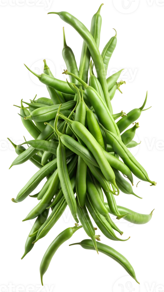 Green beans bundle from top angle, isolated transparent png