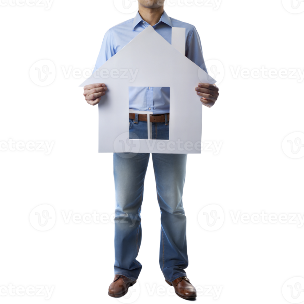 Man with house cutout symbol, isolated on transparent background png