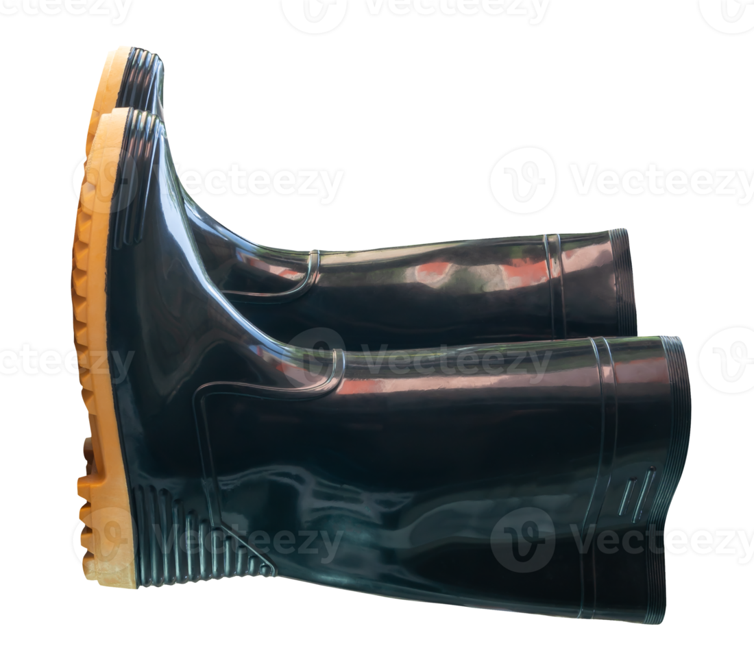 A pair of black gumboots or black boots for working in garden isolated with clipping path in file format png