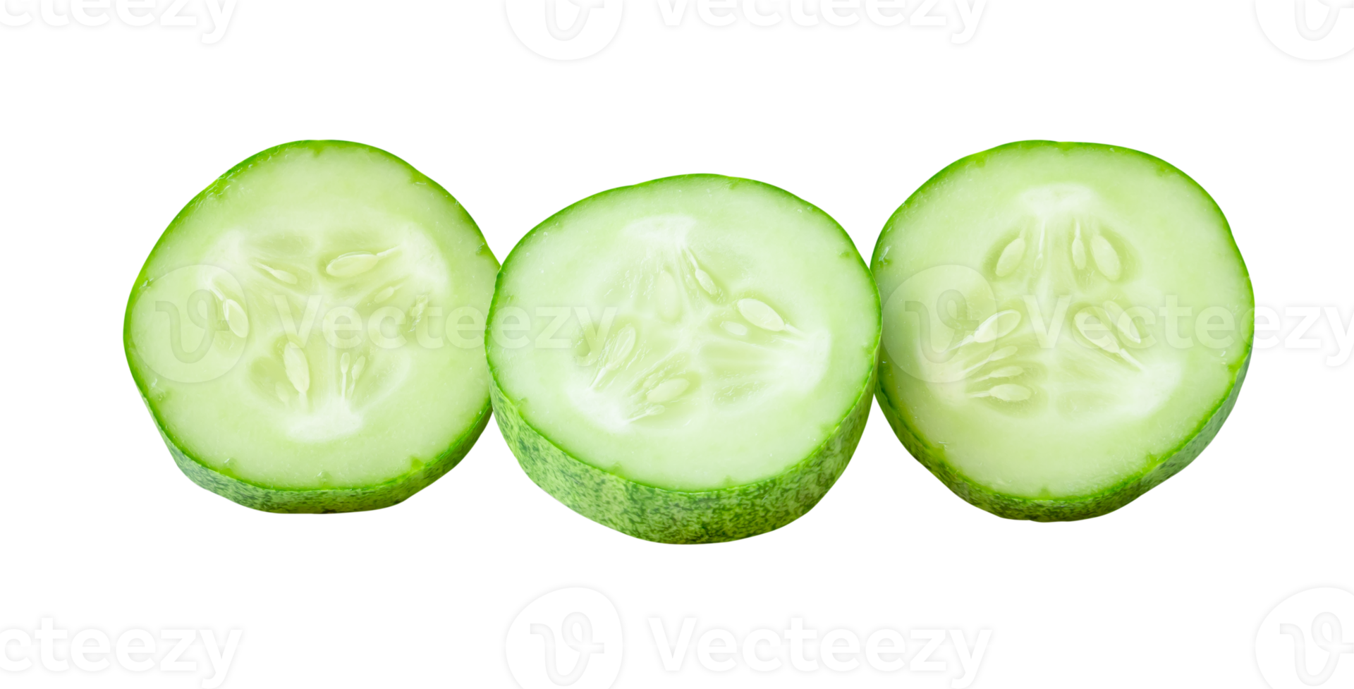 Top view of green cucumber slices or pieces in stack isolated in file format png