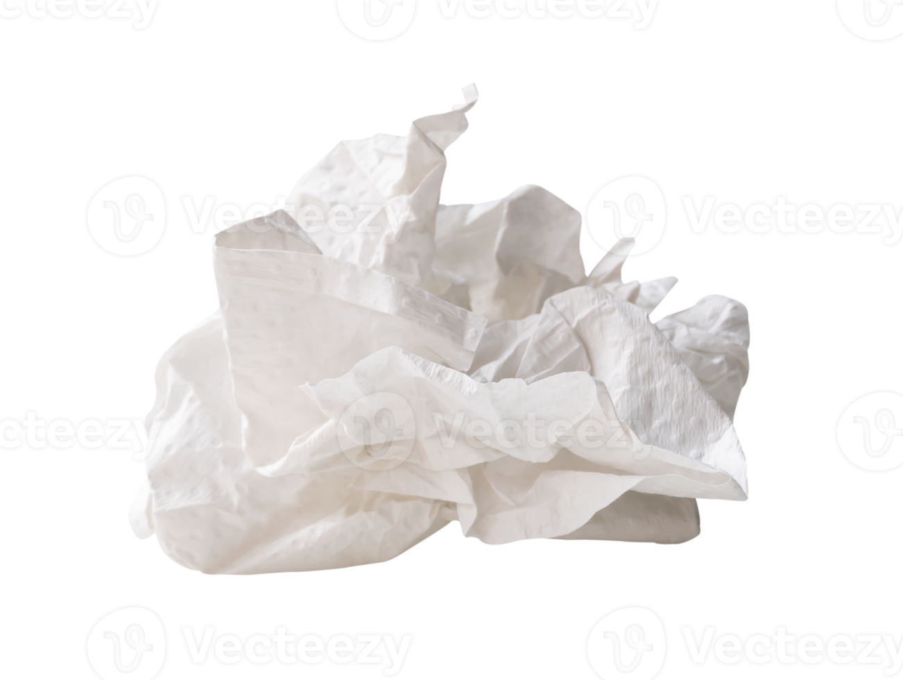 White crumpled tissue paper ball after use isolated with clipping path in file format png