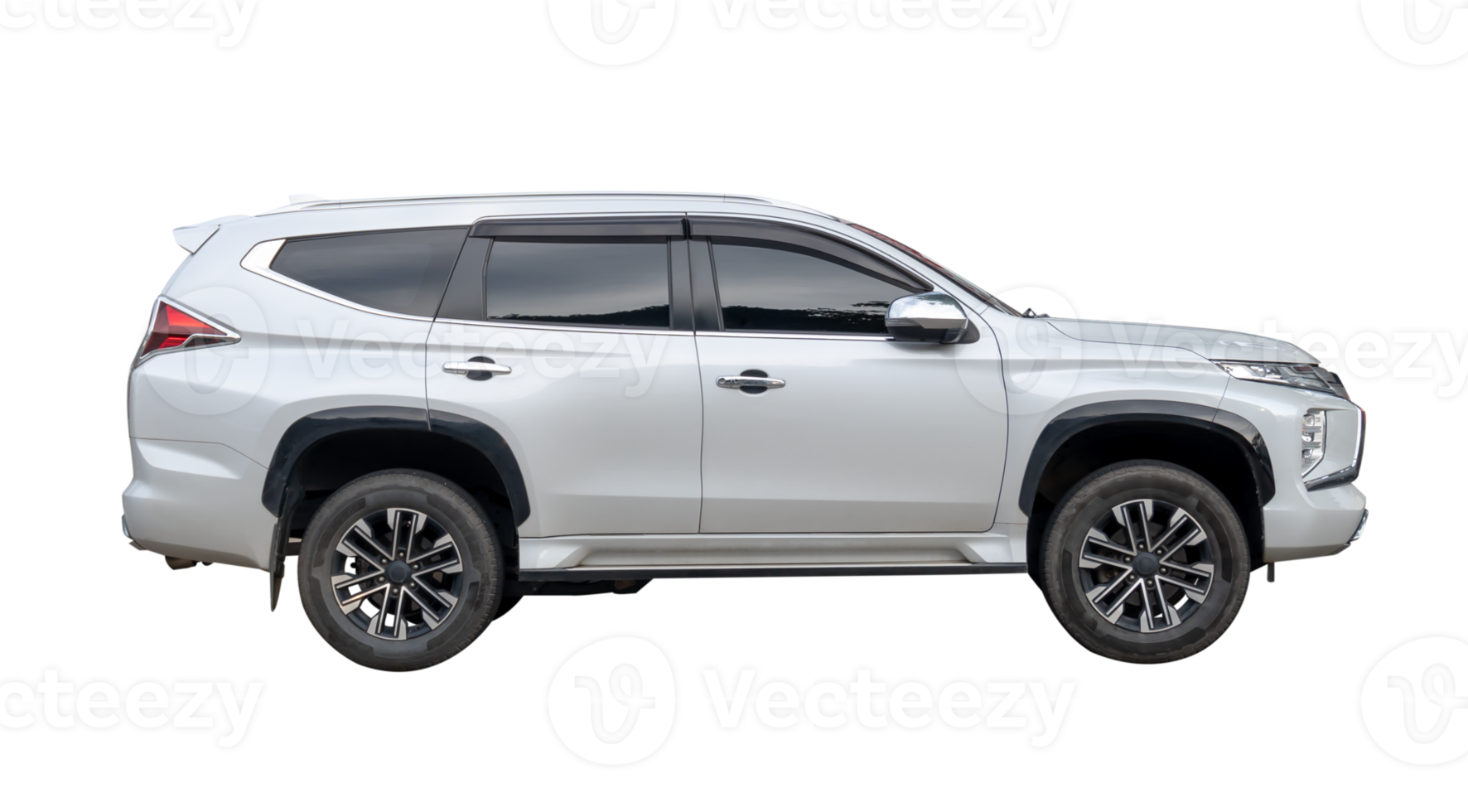 Side view of silver SUV car isolated with clipping path in file format png