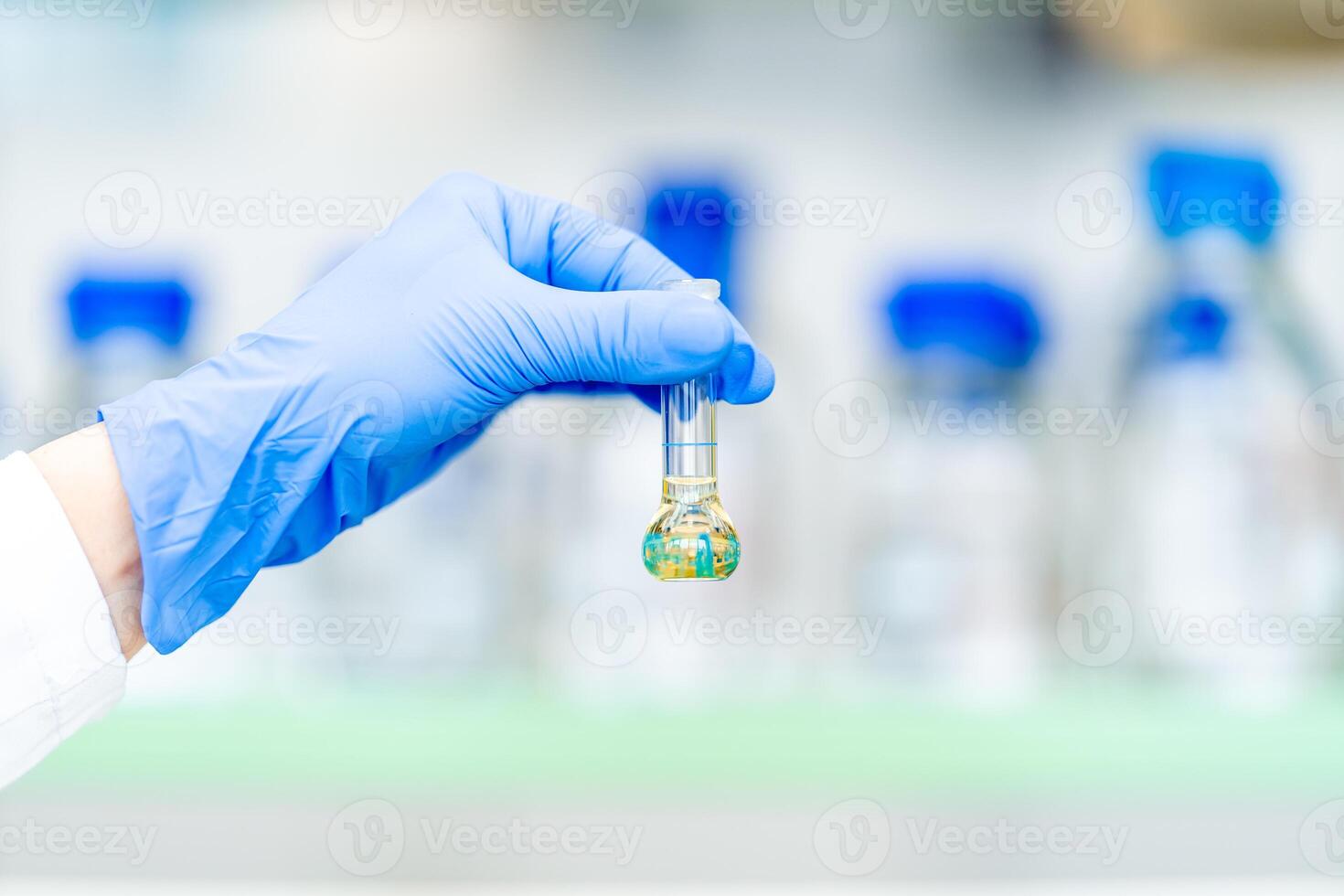 glass containers and bottles for the research of chemical substances in the laboratory photo