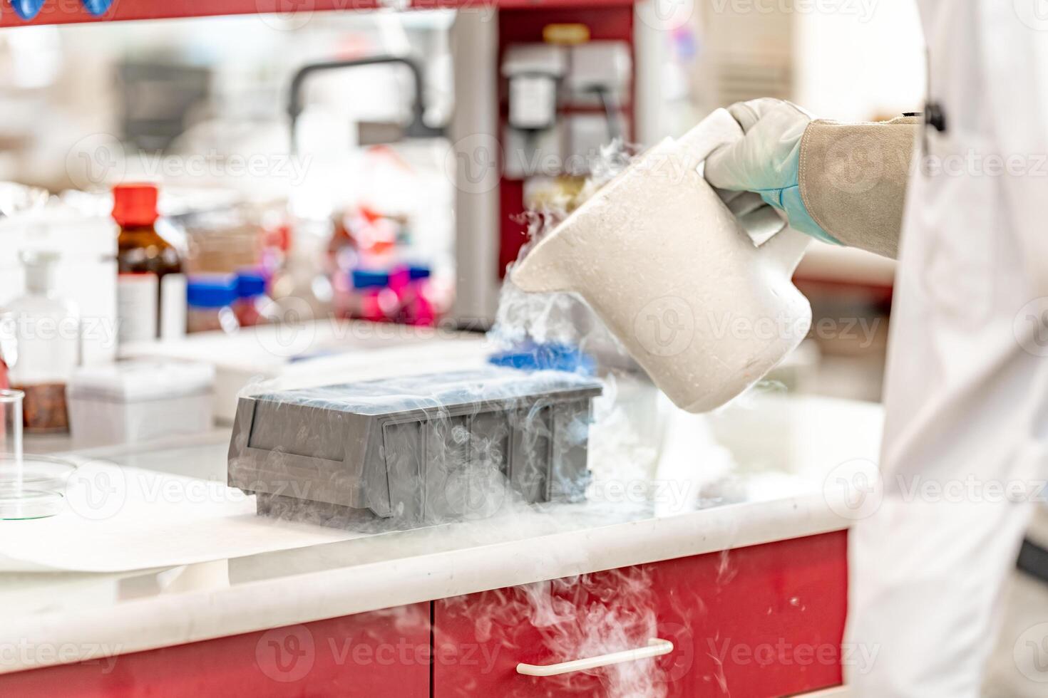 scientific experiments with liquid nitrogen in a research laboratory photo