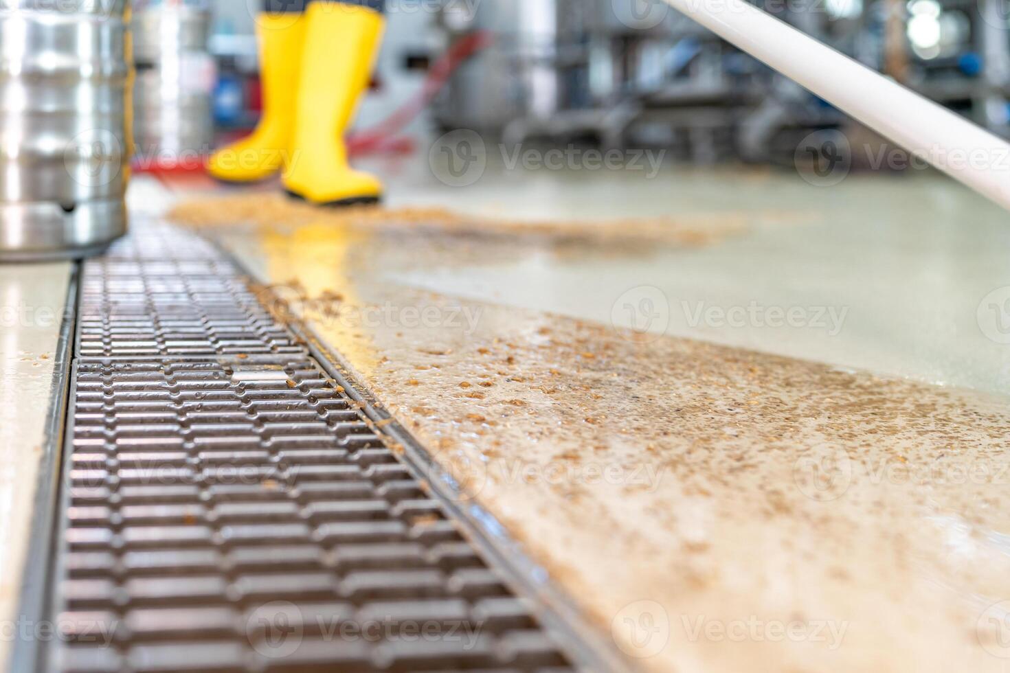 clean the floors with water and squeegee in the brewery photo