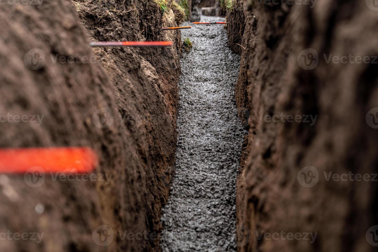 cementing the foundation in the ground when building a house photo