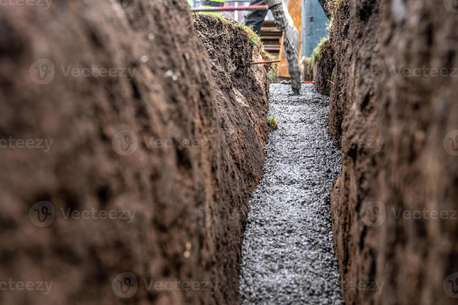 concrete in the ground for the foundation of the building photo