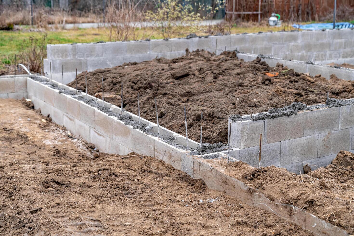 concrete foundations. construction of a family house photo