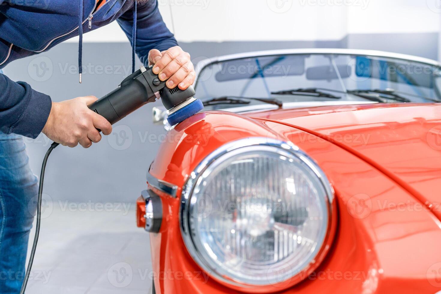 detailing of car body, polishing with using a mechanical sander, care about the car, automotive photo